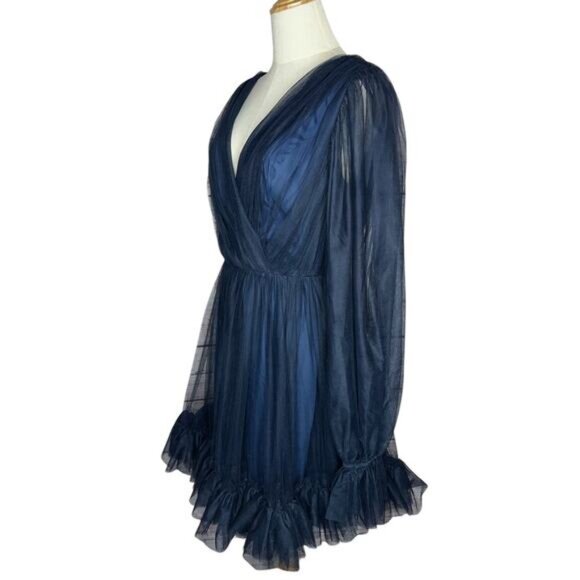 NWT Trina Turk Moonstruck Blue Balloon Long Sleeve Dainty Tulle Mini Dress Sz 6 - Picture 7 of 12